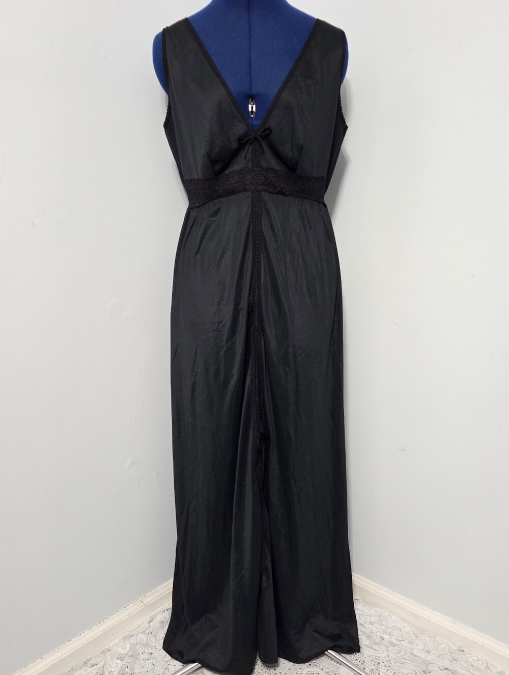 Vintage Union Made Black Nylon Maxi Slip Dress Size L